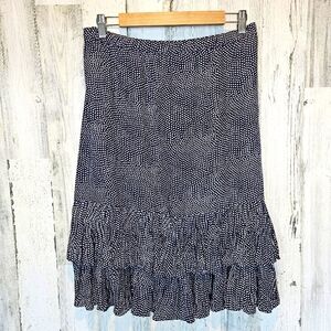 Maggy London by Jeannene Booher Vintage Polka Dot 100% Silk Skirt Size 14 Navy